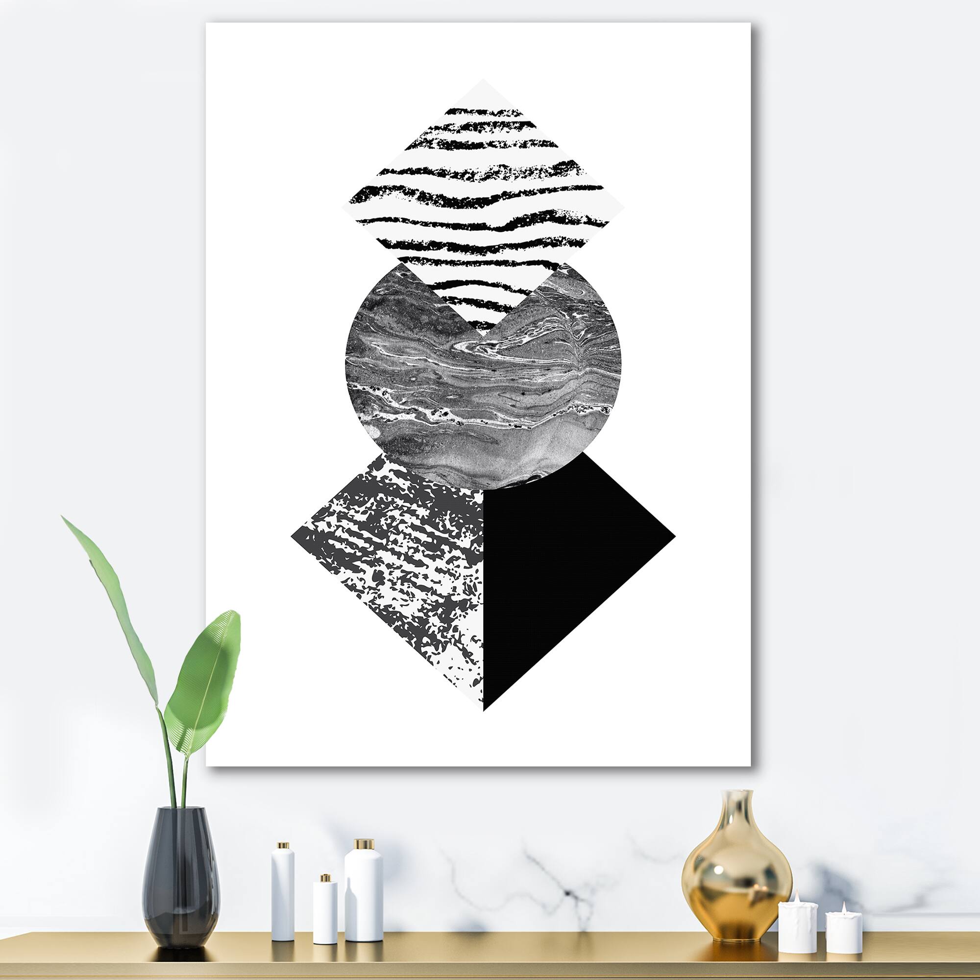 Designart - Tropical Palm Leaf With Abstract Geometry Shapes I